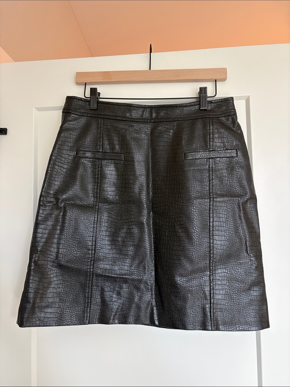 Faux Leather Croc-Embossed Skirt
